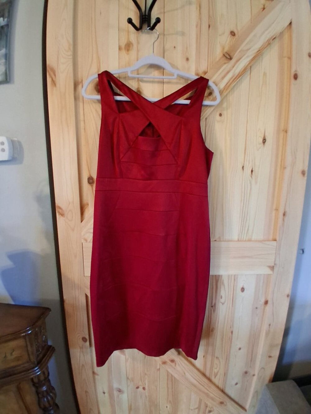Melrose Red Bodycon Cocktail Dress Size 16 Satin Look Midi Dress